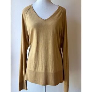 J Jill Silk Blend Sweater Large Gold V-Neck Classic Office Casual